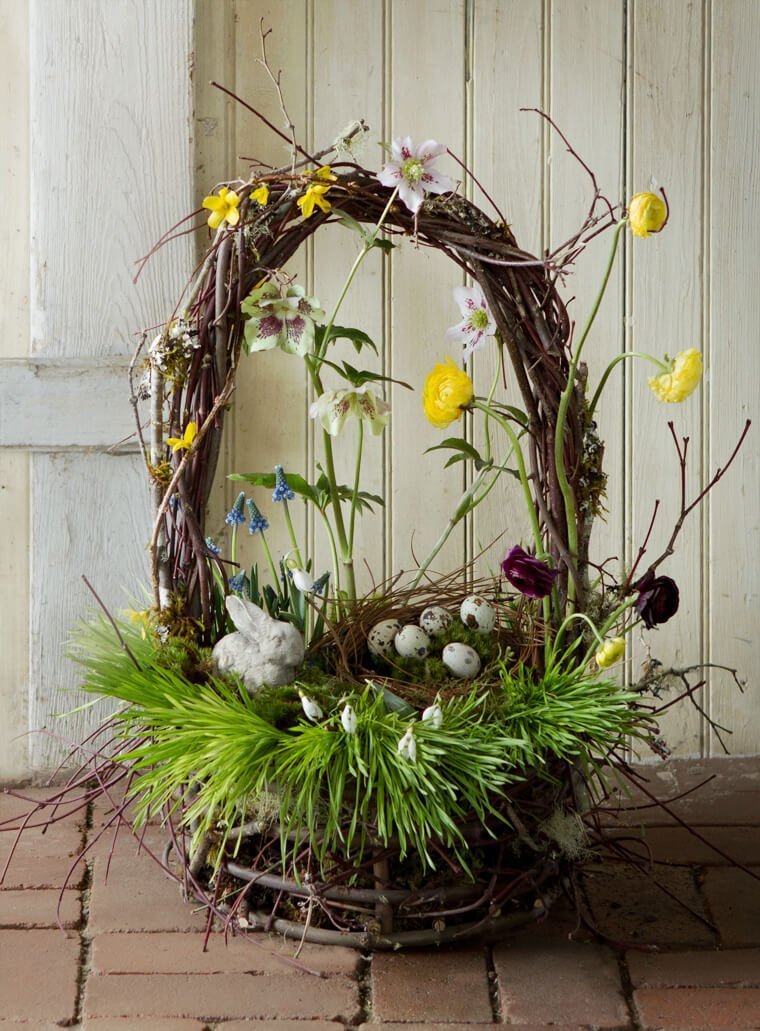 Grapevine Basket with Flowers