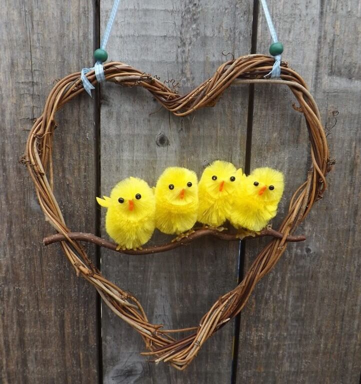 Heart-Shaped Grapevine Wreath with Baby Chicks